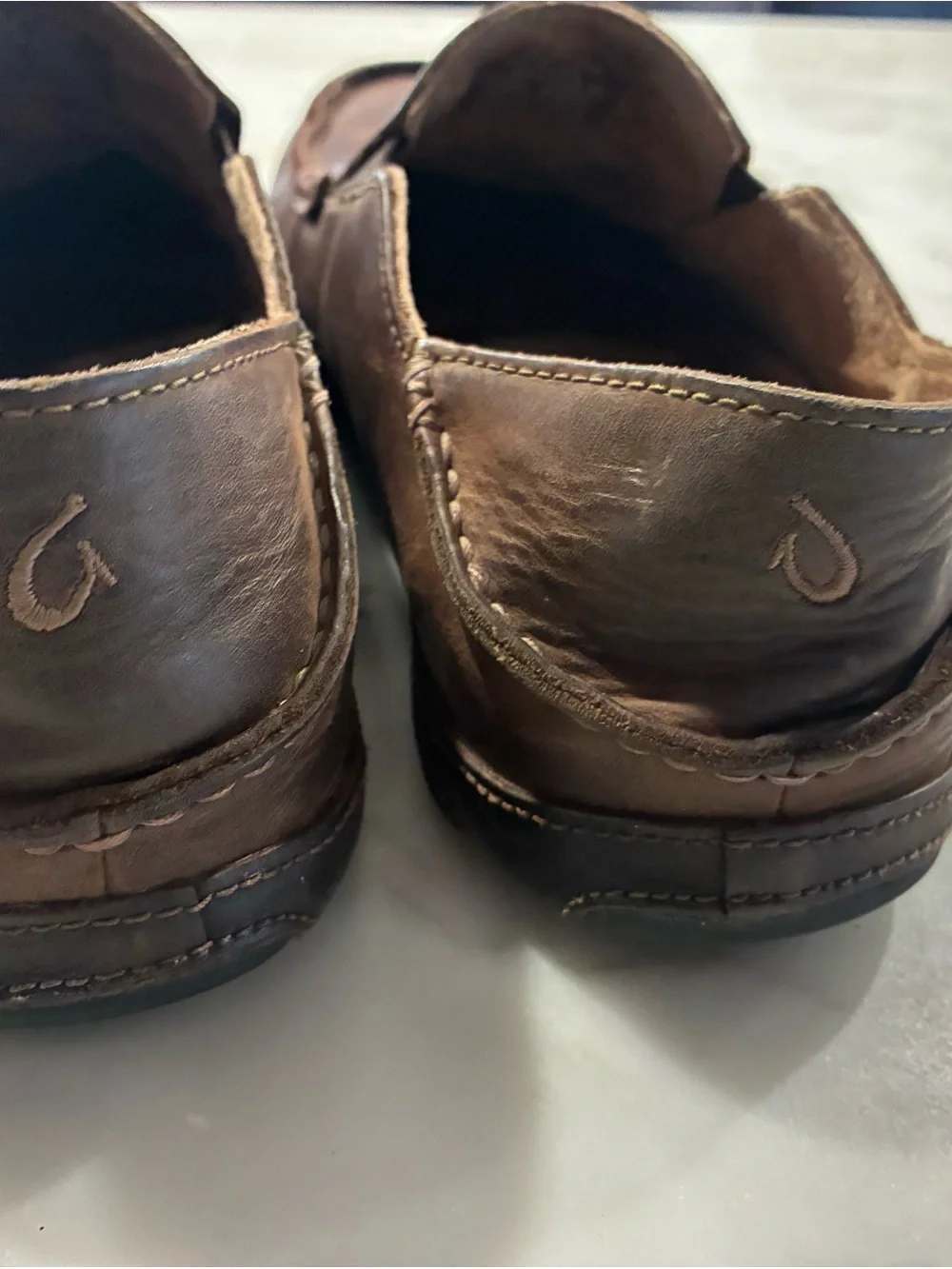 Olukai Shoes Men's Size 10 Brown Leather Loafers, Has Wear Casual Comfort